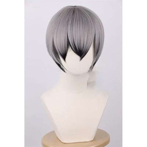 WCCNKK Anime Cosplay Perücke, Haikyuu Shinsuke Kita Perücke, Schwarzes Kurzes Haar Mit Grauem Farbverlauf, Mit Kostenloser Perückenkappe, Für Party Alltag Halloween Perücke Cosplay