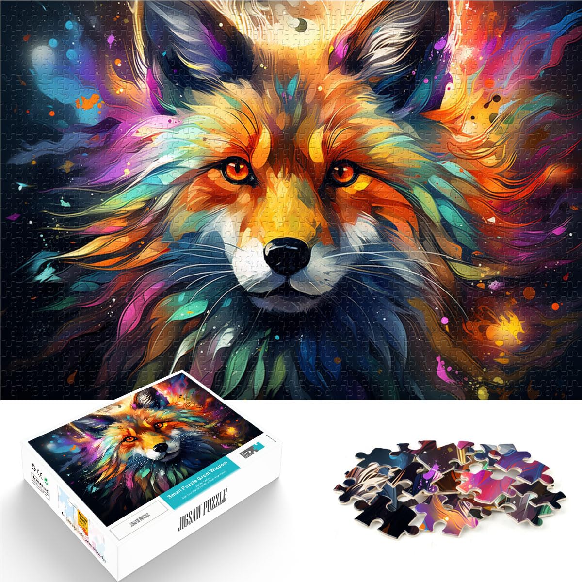 Puzzle Fantasie-Farbfuchs, 1000-teiliges Puzzle für Erwachsene, Holzpuzzle, Familienspiel, Stressabbau, schwieriges Herausforderungspuzzle, 1000 Teile (50 x 75 cm)