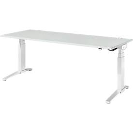 Schäfer Shop Genius Schreibtisch PLANOVA ERGOSTYLE, elektrisch höhenverstellbar, Rechteck, C-Fuß, B 2000 x T 800 x H 645-1305 mm, lichtgrau/weiß