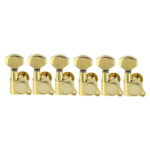 Strings Tuning Pegs Mechaniken Für Gitarre 6er-Pack Gitarrenkopf-Stimmschlüssel, Stimmschlüsselstifte 6R oder 6L, kleine Knöpfe für E-Gitarre (Color : Gold 6R)