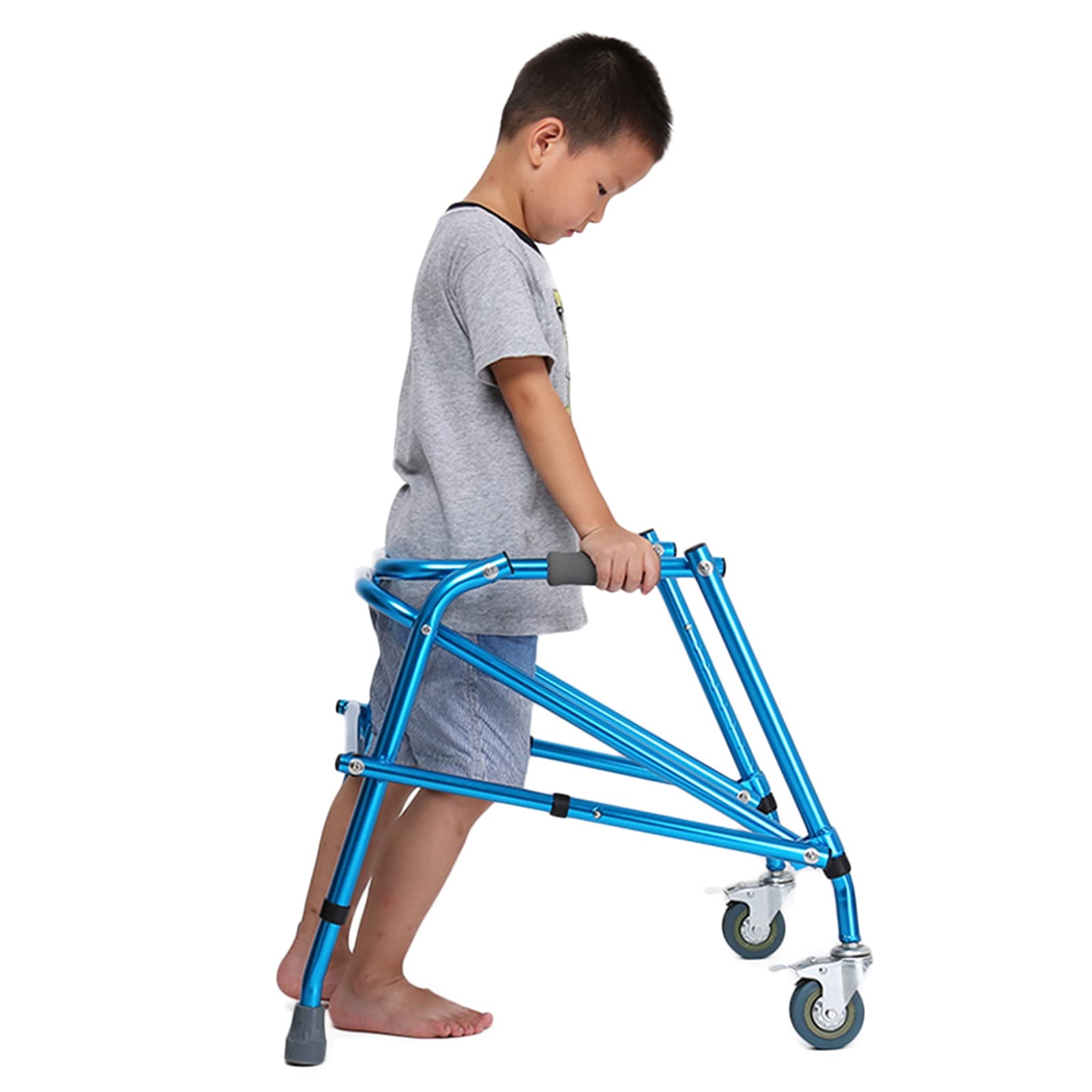 Leichter Rollator mit Rahmen für Kinder, für große Kinder, Kleinkinder, Jugendliche, klappbar, Gehhilfen mit 2 feststellbaren Rädern, Aluminium (Blau) Run forward