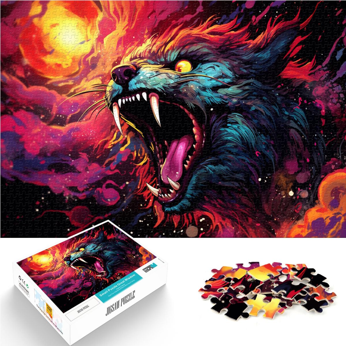 Puzzle-Geschenk, bunter Sternenwolf, 1000 Teile, Puzzle für Erwachsene, Holzpuzzle zum Stressabbau, schwierige Herausforderung, 1000 Teile (50 x 75 cm)