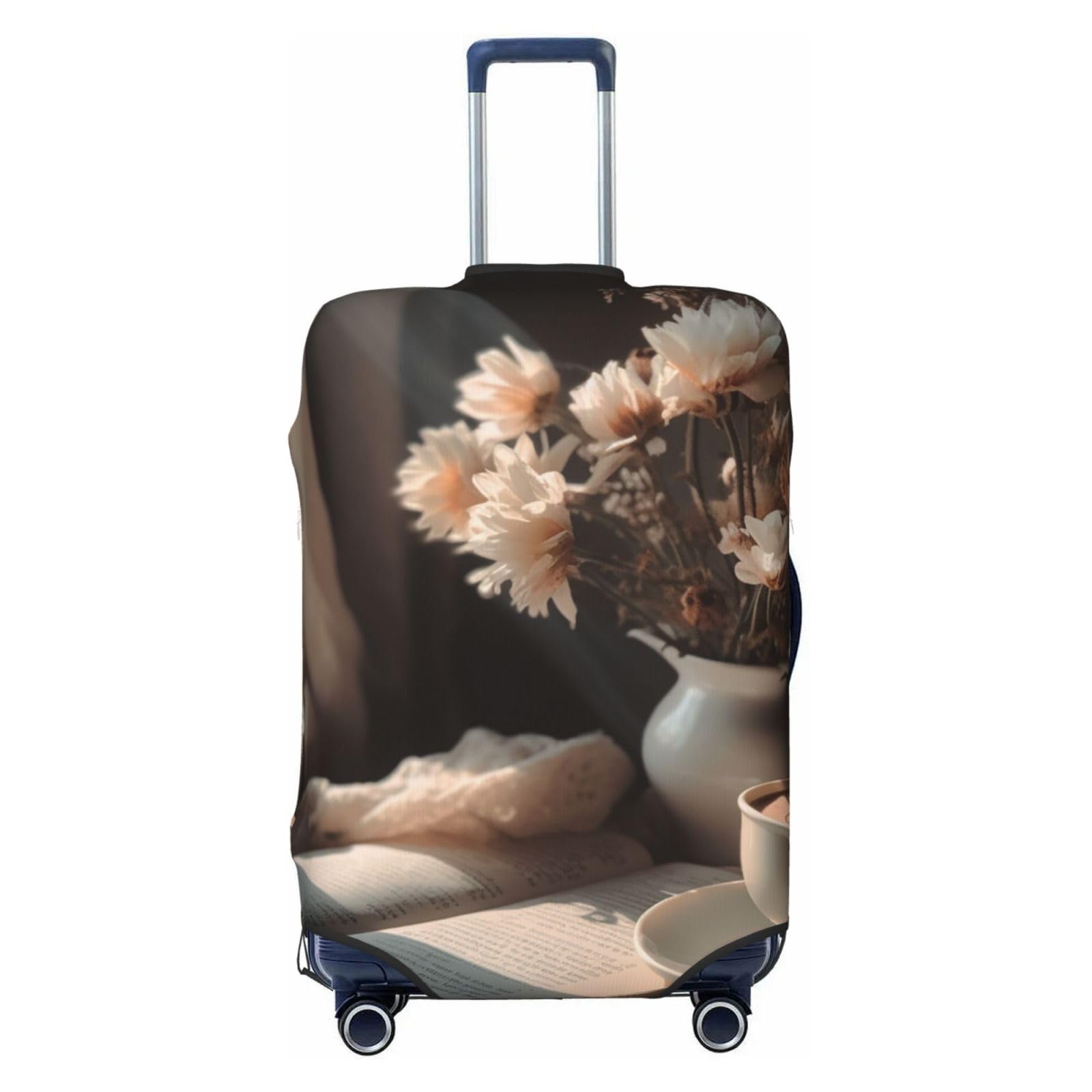 CSGJMYGS Reisegepäckabdeckung, elastisch, waschbar, modisch, kratzfest, für Tassen mit Kaffee und Blumen, Koffer-Schutz, passend für 45,7 - 81,3 cm Gepäck, Schwarz , XL