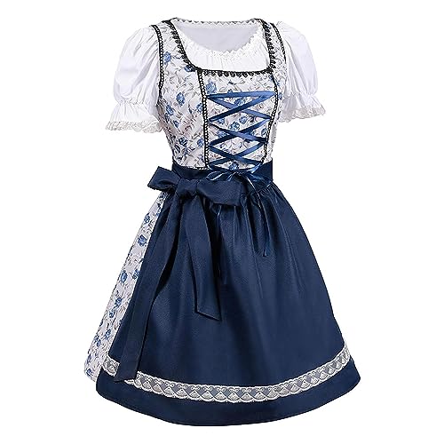 Lambo Damen Dirndl fürs Oktoberfest - Bier Bayrisches Kleid Deutsches Dirndl,Traditionelles, kurzärmeliges, dehnbares Bayerisches Biermädchen-Kleid für das Oktoberfest