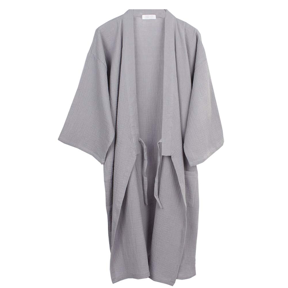 thefancypumpkin Japanische Herren Robe Cotton Kimono Pyjamas Nachthemd [Grau, Gr??e L]