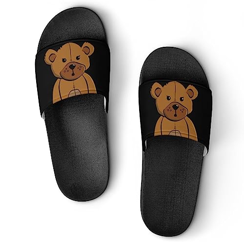 HABXNJF Duschpantoffeln Teddybär Sliders für Damen und Herren rutschfeste Slides, Schwarzer Teddybär, 37 1/3 EU