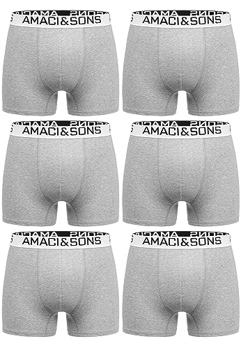 Amaci&Sons Herren Boxershorts Baumwolle 6er Spar-Pack Männer Unterhose Unterwäsche 6x9005 Hellgrau/Weiß XL