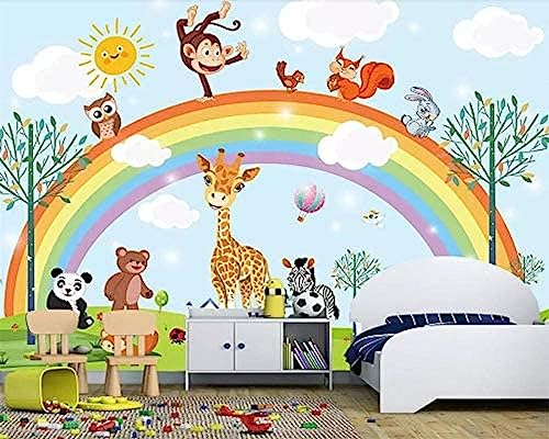 Wandtapete Handbemalte Tapete Karikatur Tiere Regenbogen Kinderzimmer Hintergrund Wand Dekorative Möbel 3D Tap Tapeten Wohnkultur Fototapete 3D Effekt Wohnzimmer Schlafzimmer Kinderzimmer-300cm×210cm