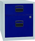 Bisley Home mobiler Beistellschrank PFA, 1 Universalschublade, 1 HR-Schublade, Metall, 505 Korpus Lichtgrau, Fronten Oxfordblau, 40 x 41.3 x 52.8 cm