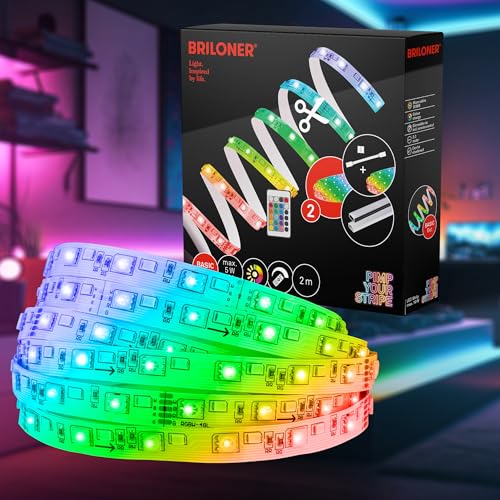 BRILONER - Pimp your Stripe Starter Set 2m LED Strip mit Fernbedienung, 3m Zuleitung, buntes RGBW, Kürzbar, Selbstklebend, LED Streifen, LED Lichtleiste, Zimmer Deko, Gaming Deko, LED Lichtband