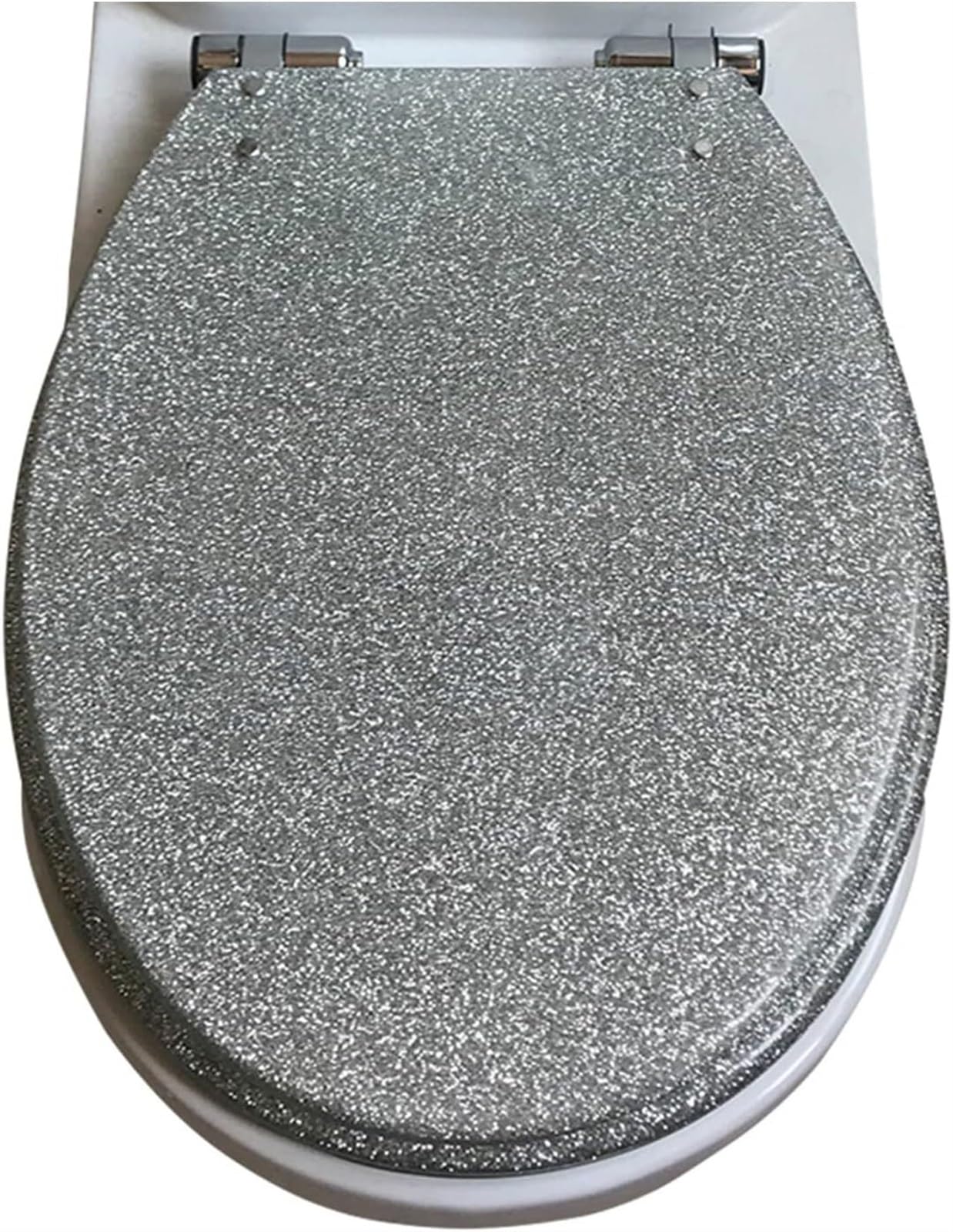 Toilettensitz, Toilettenzubehör, Sparkly Resin Oval Toilet Seat Thicken Slow Close Bathroom Toilet Lid(Silver)