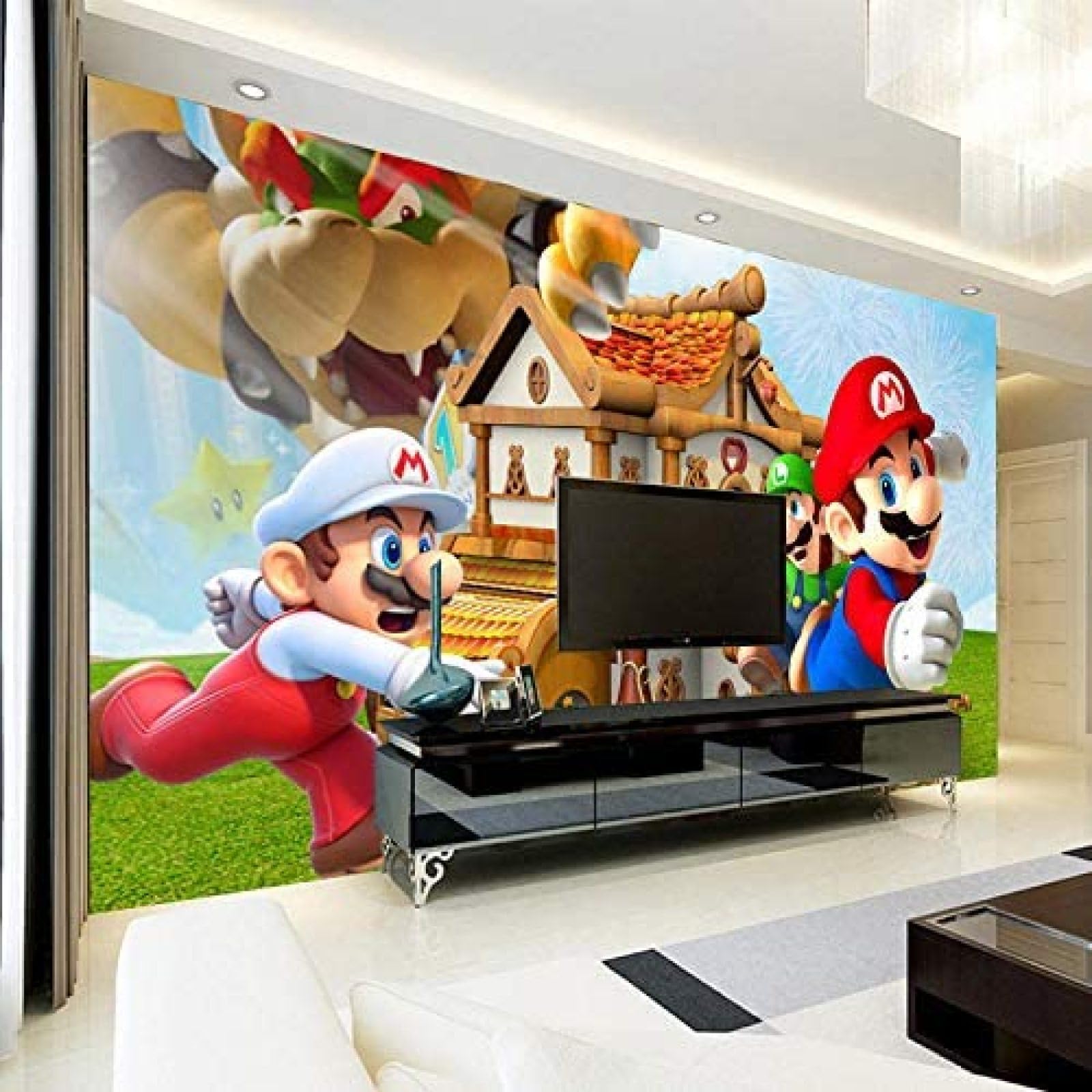 XLMING Super Mario Wandbild Personalisierte 3D Wandbild Spiel Tapete Kinderzimmer Jungen Schlafzimmer Kunst Raumdekoration Cartoon-350cm×256cm