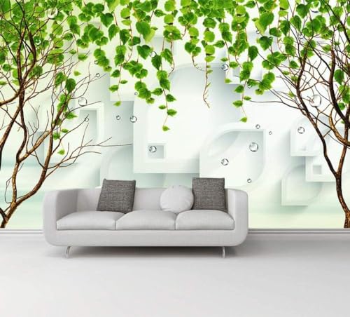 Grüne Blätter Kleine Bäume Geometrische Formen 3D Tapete Poster Restaurant Schlafzimmer Wohnzimmer Sofa TV Dekorative Wand-350cm×256cm