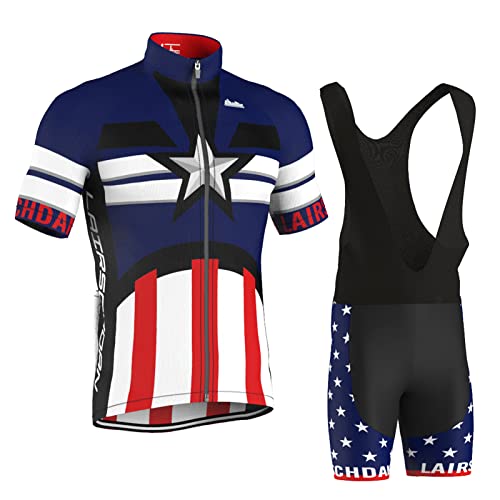 Fahrradbekleidung Herren|Radtrikot Männer Sommer|Radsportanzug Kurzarm Set,MTB Fahrradtrikot Cycling Oberteil und Radhose mit 9D Gel Sitzpolster,Bike Bekleidung Atmungsaktiv Schnell Trocknen(10,XL)