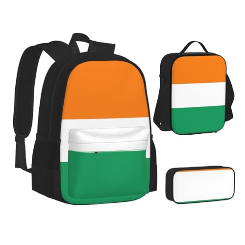 WURTON Lunchbox-Set, Motiv: Flagge der Elfenbeinküste, Rucksack, 3-in-1-Rucksack und Federmäppchen, passende Kombination, Schwarz, Einheitsgröße