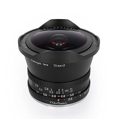 TTArtisan 7.5 mm F2.0 APS-C große Blende Kamera-Objektiv Fischaugen-Objektiv mit ND 1000 Filter, kompatibel mit Sony E-Mount Kamera A5000, A5100, A6000, A6100, A6300, A6400, A6500, NEX-3N, NEX-3R