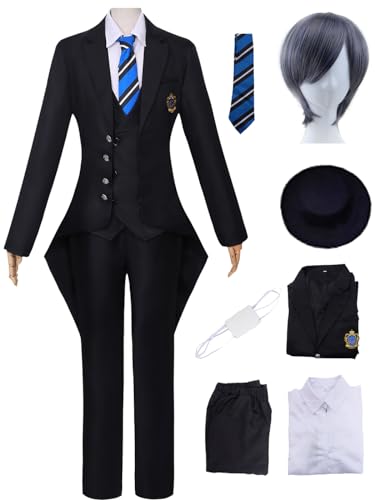 JGZGCG Black Butler Ciel Cosplay Kostüm Set mit Perücke und Hut Anime Kuroshitsuji Verkleidung Ciel Phantomhive Schuluniform Weihnachten Halloween Karneval Party Bühnenauftritt Kostüm