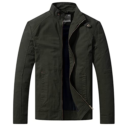 WenVen Herren Lässige Freizeit Windjacke Klassisch Militär Jacke Cargo Fracht Lodenjacke Military Baumwolle Jacken Grün S