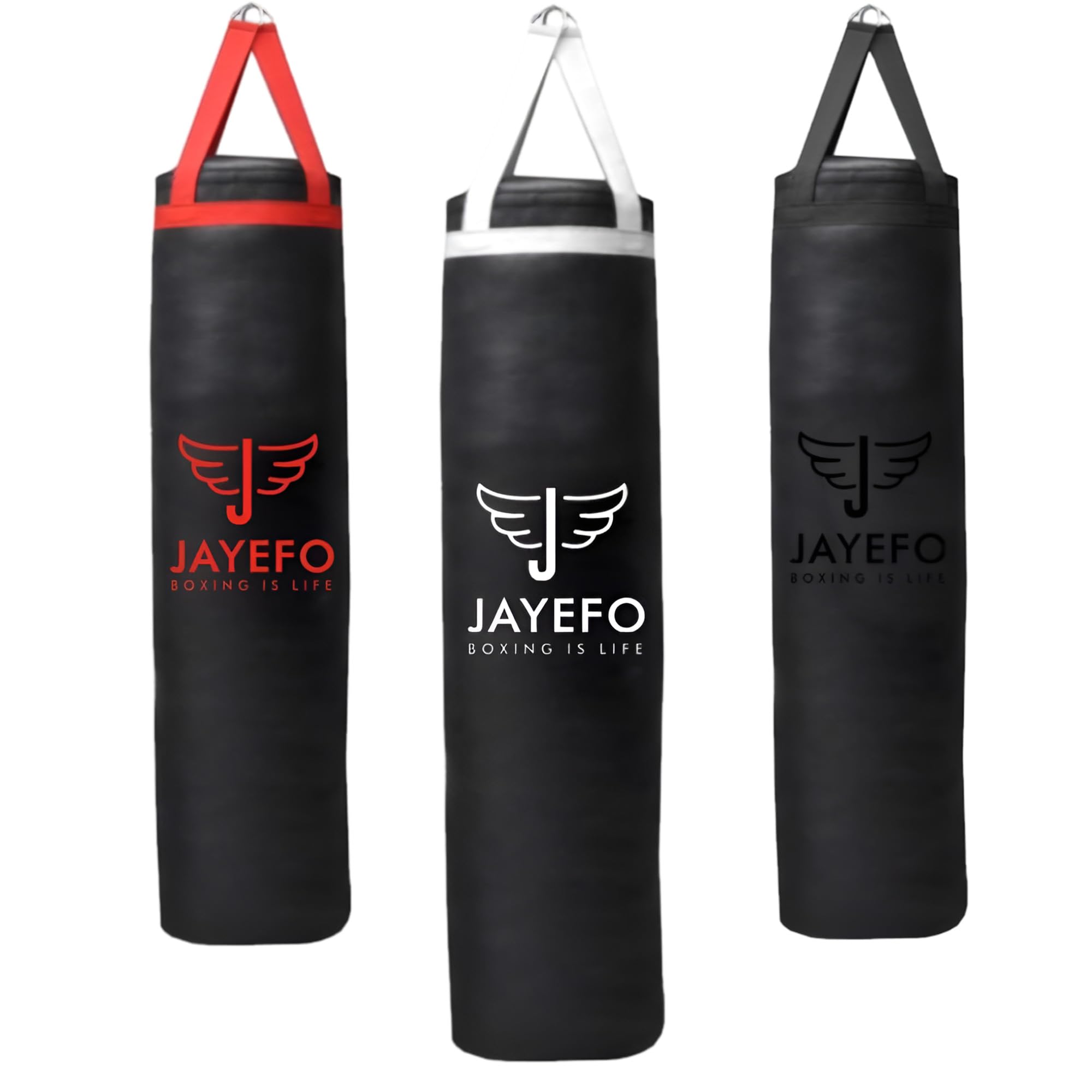 Jayefo Punch Bag Boxing Training – Hängender Boxsack für Boxen, Karate, Muay Thai, Kickboxen, MMA, Boxsackhalterung für das Training zu Hause 70 bis 100 lbs | Ungefüllt 4 Fuß (Weiß)