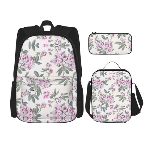 WURTON Rucksack für Mädchen und Jungen, Motiv: Dusky Rose und Federmäppchen, 3-in-1-Büchertaschen-Set