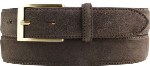 BELTINGER Gürtel aus Veloursleder 3,0 cm | Velour-Ledergürtel für Herren 30mm | Wildleder-Gürtel mit goldener Gürtelschließe | Dunkelbraun 95cm