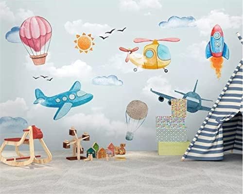 XLMING Einfache Handgemalte Cartoon Heißluftballon Flugzeug Kinderzimmer 3D Tapete Wohnzimmer Sofa Schlafzimmer Esszimmer Home Dekoration Wand-430cm×300cm