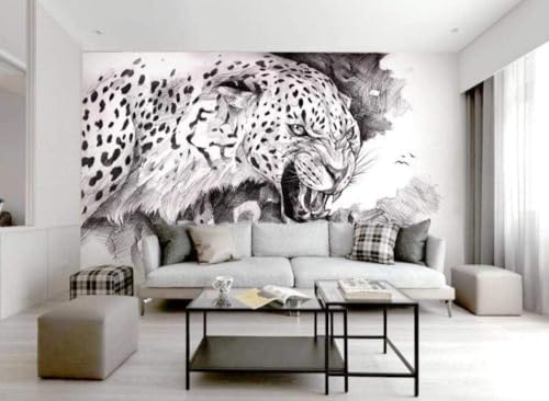 Tier Wütender Leopard 3D Tapete Poster Restaurant Schlafzimmer Wohnzimmer Sofa TV Dekorative Wand-300cm×210cm