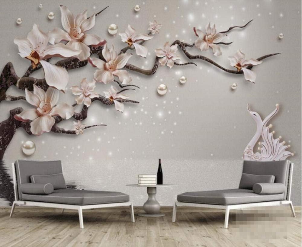 Perlenschwan Rosa Blume 3D Tapete Poster Restaurant Schlafzimmer Wohnzimmer Sofa TV Dekorative Wand-400cm×280cm