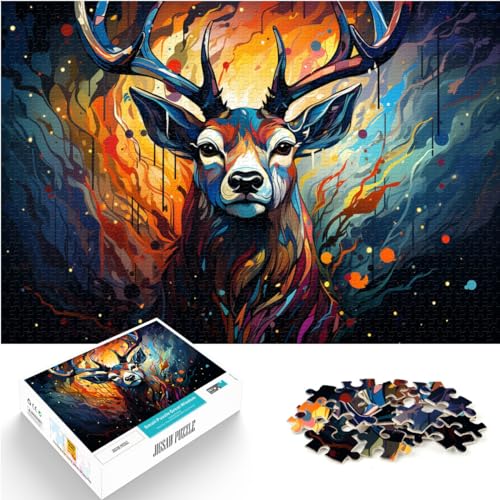 Puzzles Lernspiele Gemälde eines bunten Hirsches 1000-teiliges Puzzlespiel Holzpuzzle Lernpuzzle Anspruchsvolle Puzzles für (50 x 75 cm)