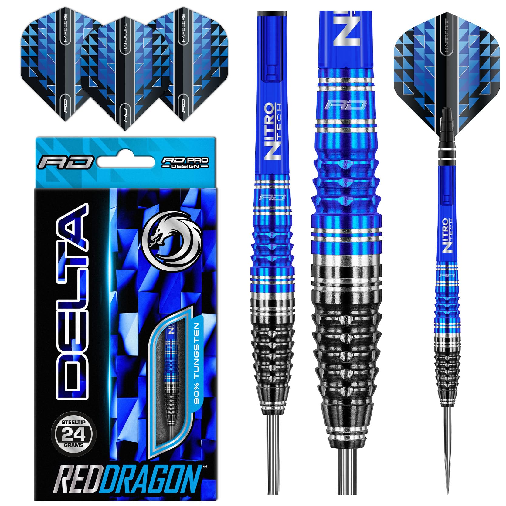 RED DRAGON Delta 2: 24g Tungsten Darts mit Flights und Schäfte