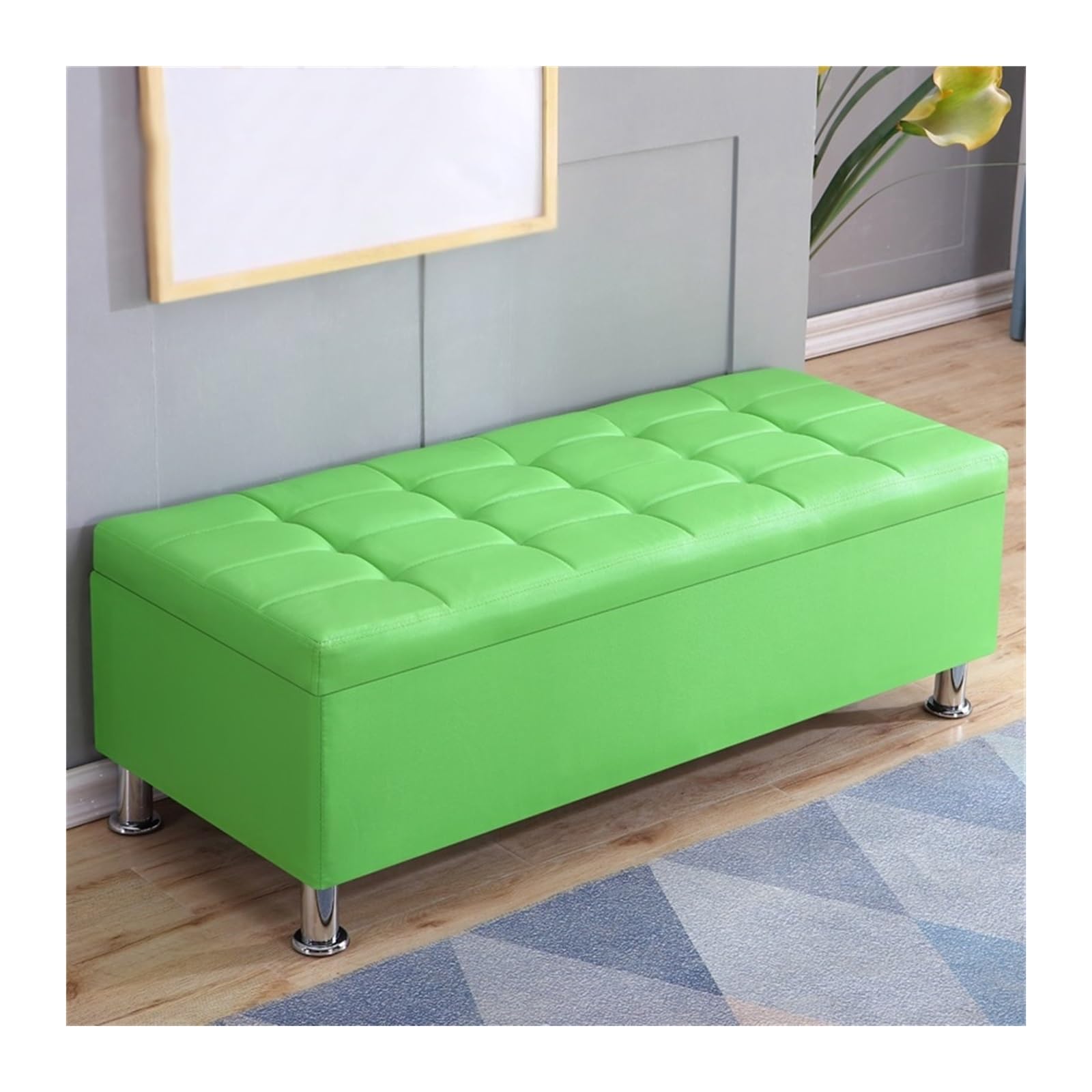 Schuhregal Rechteckiger Sofahocker, Schuhwechselhocker, Nachttischhocker, multifunktionaler Aufbewahrungshocker, Ankleidezimmer, Umkleidekabine, Lederhocker Schuhrschrank(Green,160*40*40cm)