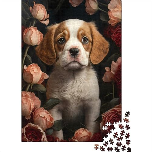 Puzzle für Erwachsene „Welpe in Rosen“, 500-teiliges Puzzle, Holzpuzzle für Erwachsene und Jugendliche ab 12 Jahren, Lernspielzeug, Familienspiele, Größe: 52 x 38 cm