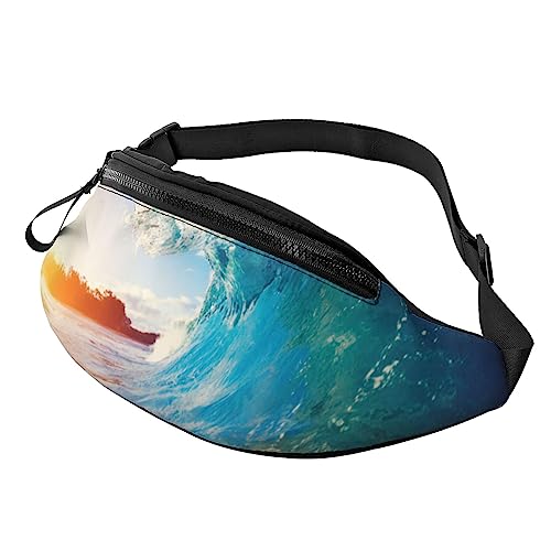 HSJFS 3D-Wand-Gürteltasche, Unterwasserwelt, Fisch-Druck, verstellbare Hüfttasche, lässige Brusttasche, Sunset Sea Surfen Seascape, Einheitsgröße