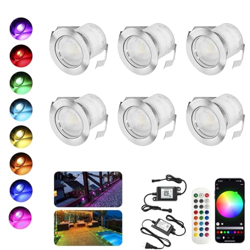 LED Bodeneinbauleuchten Aussen RGB 6er Set, Ø30mm WiFi Terrasse Einbaustrahler, Led Terrassenbeleuchtung IP67 Wasserdicht Boden Licht für Küche Garten Treppen