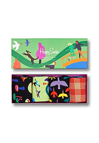 Happy Socks 4-Pack Into the Park Times Box, farbenfrohe und verspielte, Socken für Männer und Frauen, Mehrfarbig (36-40)