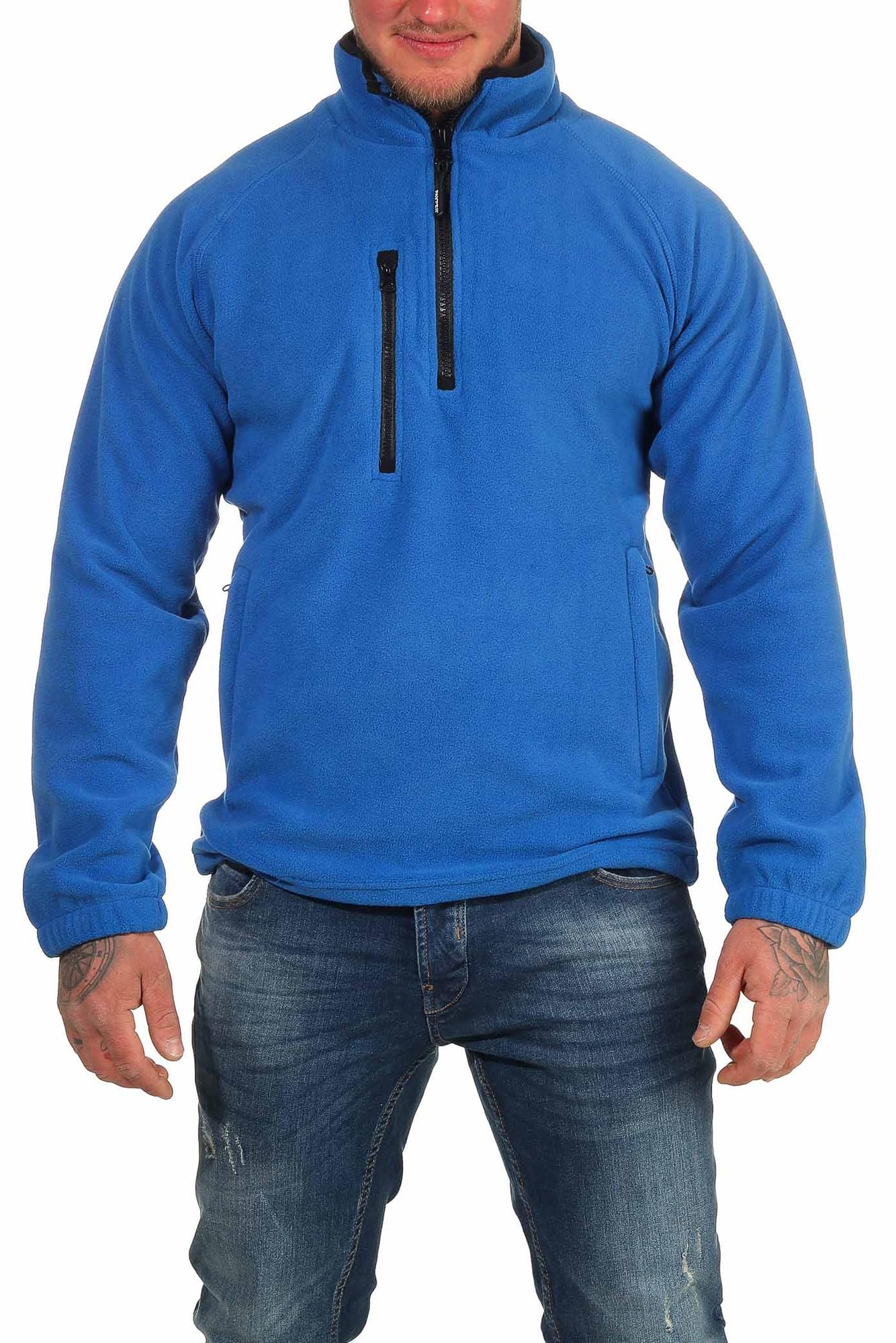 Mivaro Herren Fleecepullover mit Taschen und Reißverschluss, Größe:3XL, Farbe:Blau