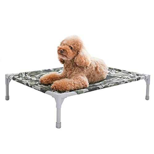 Erhöhtes Hundebett, erhöhtes Kühlbett for Hunde mit atmungsaktivem Netz, tragbare Haustier-Hängematte for den Innen- und Außenbereich (Color : Multi-Colored Grey, S : 84 * 63 * 19cm)