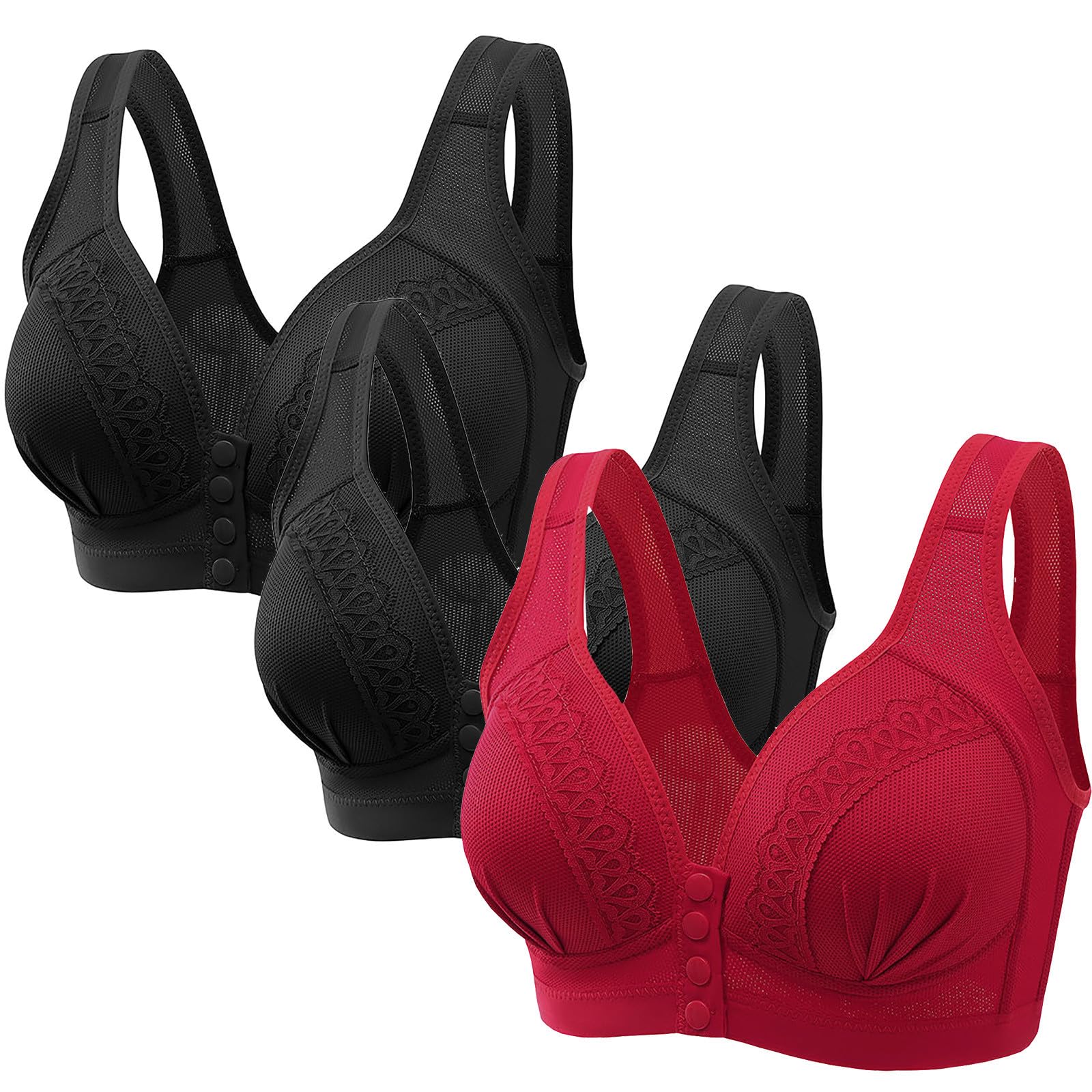 3er Pack Grosse Grössen BH Starker Halt BH mit Gepolstert Sexy Ohne Bügel BH Minimizer BH Bustier Damen Entgiftungs BH Frauen Push Up Bralette BH mit Vorderverschluss BH Gegen Hängende Brüste