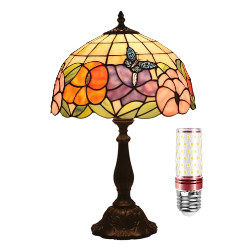 Uziqueif Tiffany Tischlampe, nachttischlampen für Schlafzimmer, Vintage Tiffany lamp,Tischlampen für Schlafzimmer Nachttischlampe Arbeitszimmer Office, Mit E27 LED Birne,D