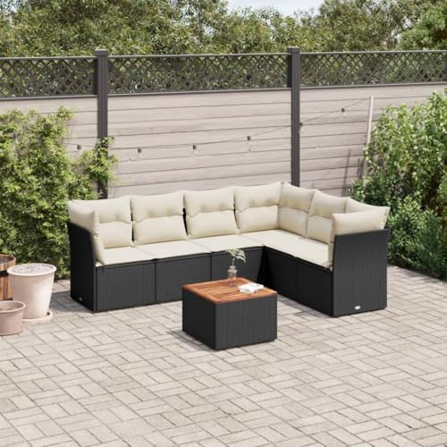 Juroupi 7-tlg. Garten-Sofagarnitur mit Kissen Gartengarnitur Set Garten LoungemöBel Set LoungemöBel Balkon Patio Furniture Schwarz Poly Rattan - 3223655