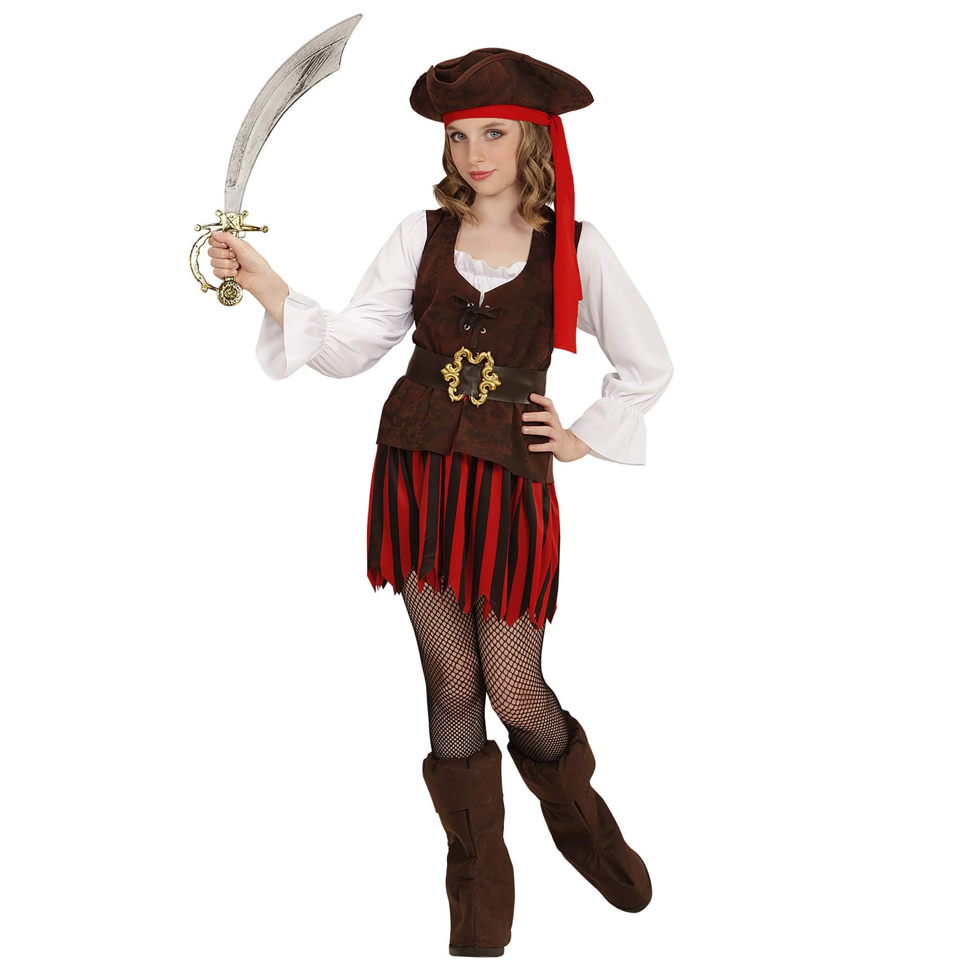 Widmann - Kinderkostüm Piratenmädchen, Kleid, gürtel, Stiefelüberzieher, Hut, Karneval, Mottoparty