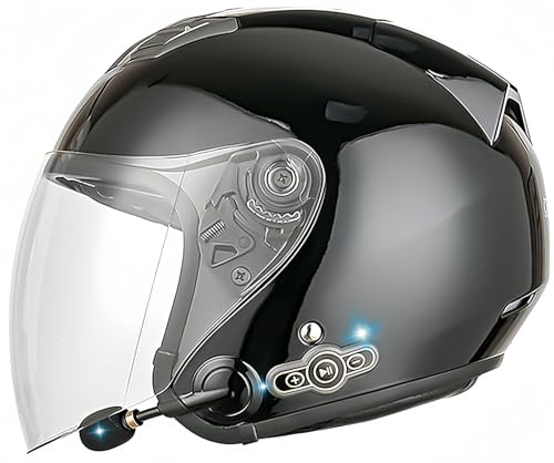 Offenes Gesicht mit Bluetooth-Leder mit individueller Schutzbrille, Motorradhelm, halbe Abdeckung, 3/4-Schutzhelm, ECE-geprüft, für Männer und Frauen, integriertes Mikrofon C,XXL63-64CM