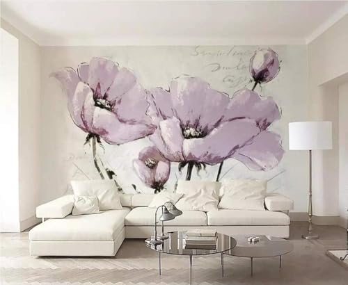 Lila Blumen 3D Tapete Poster Restaurant Schlafzimmer Wohnzimmer Sofa TV Dekorative Wand-350cm×256cm