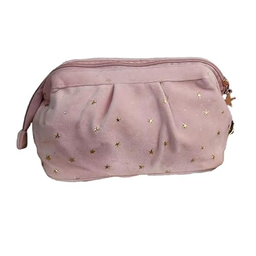 Kosmetiktasche Damen Beauty Bag Moon Star Kosmetische Tasche Kleine Samtige Kosmetische Frauenkupplung-Pink1