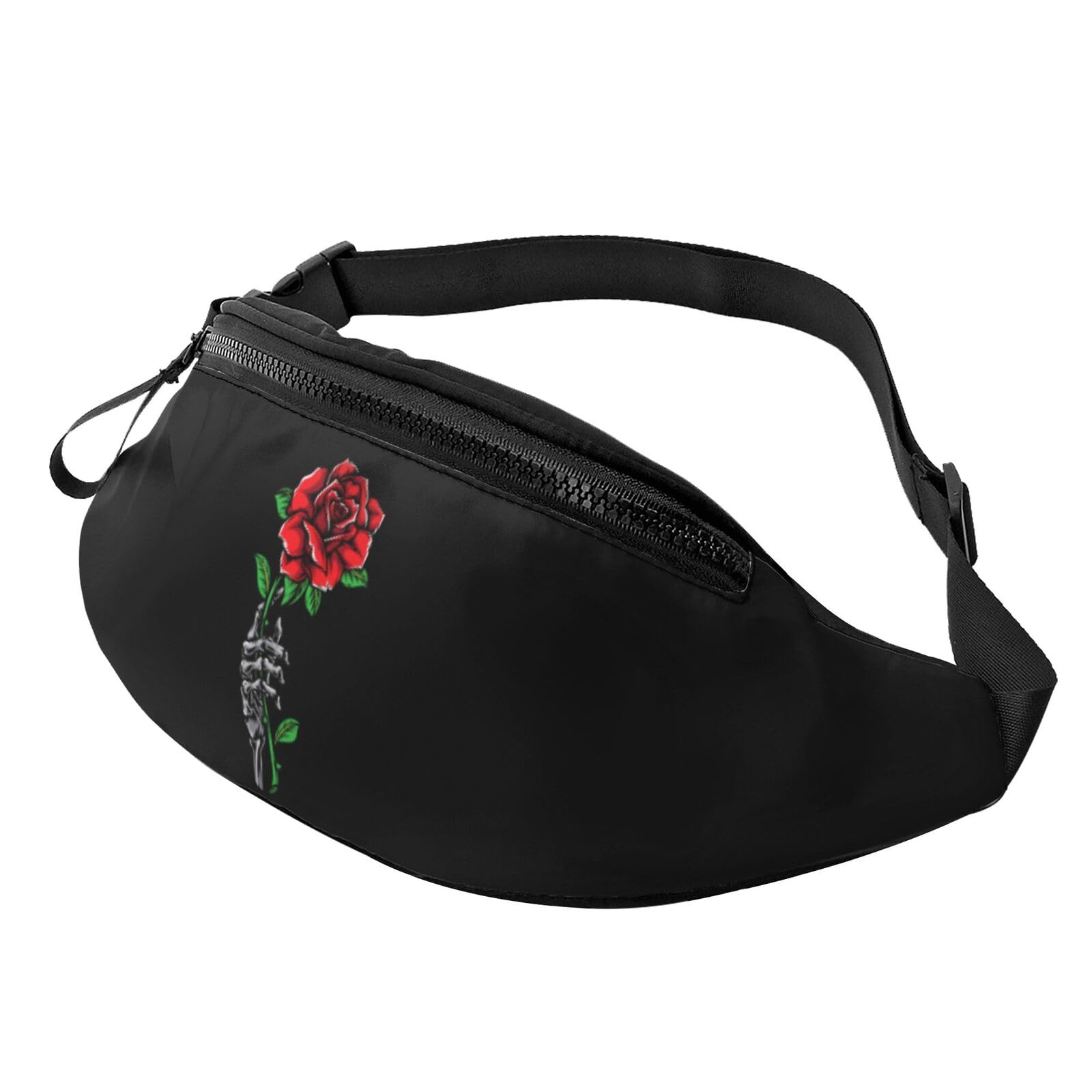 HSJFS Modische Hüfttasche mit Totenkopf-Rosen-Aufdruck, verstellbarer Gürtel, lässige Brusttasche, Totenkopf Rose, Einheitsgröße