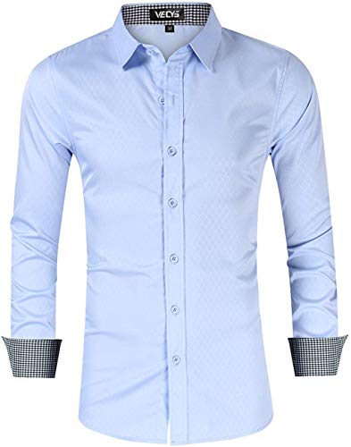 Vecys Herrenhemd aus Bambusfaser Bügelleichtes Slim Fit Hemd Business Casual Hemd Herrenhemd mit Langen Ärmeln und Schmaler Passform Stretch-Anti-Falten Hemd(Hellblau,M)