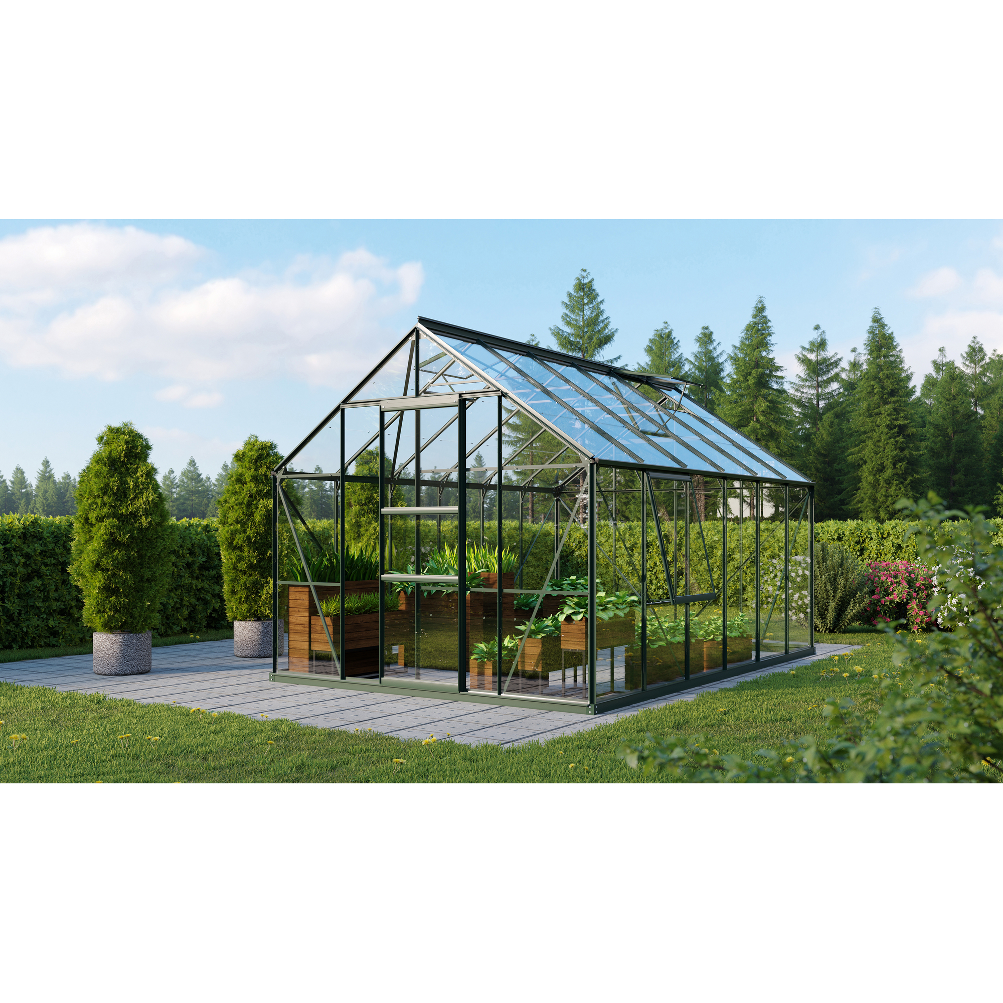 Vitavia Gewächshaus 'Meridian 1 9900' 9,9 m² 254,4 x 378,8 cm 3 mm Sicherheitsglas smaragdfarben