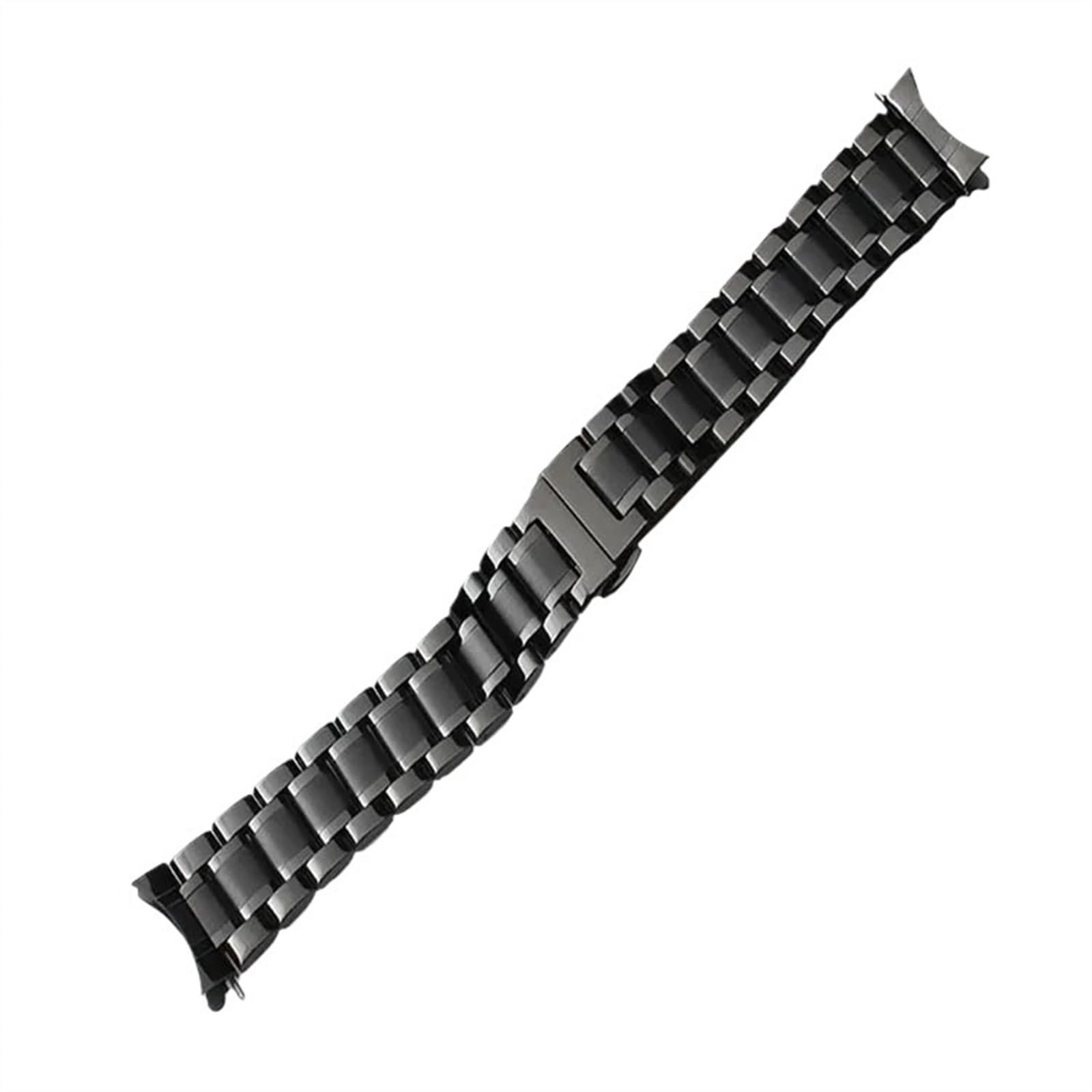 THBGTCNQ Edelstahlband mit gebogenen Enden, 20 mm, 22 mm, universelle Doppelknopfschnalle, Schnellwechselarmband(Black,22mm)