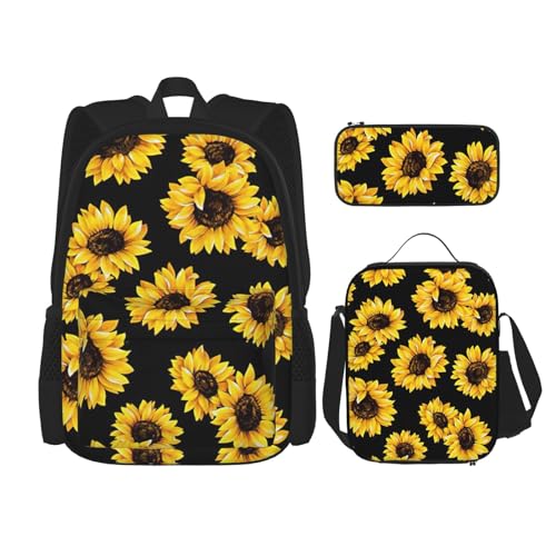 WURTON Sunflower.. Bedruckte verstellbare Schultergurte Rucksack Set Mittagessen Tasche Federmäppchen Kombination Taschen Set