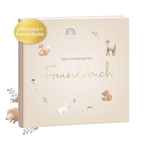 mintkind® Kindergarten Freundebuch Wald, Freundschaftsbuch zum Ausfüllen, Freundebuch für den Kindergarten Mädchen und Jungen, kinderfreundliche Vorlagen und niedliche Illustrationen